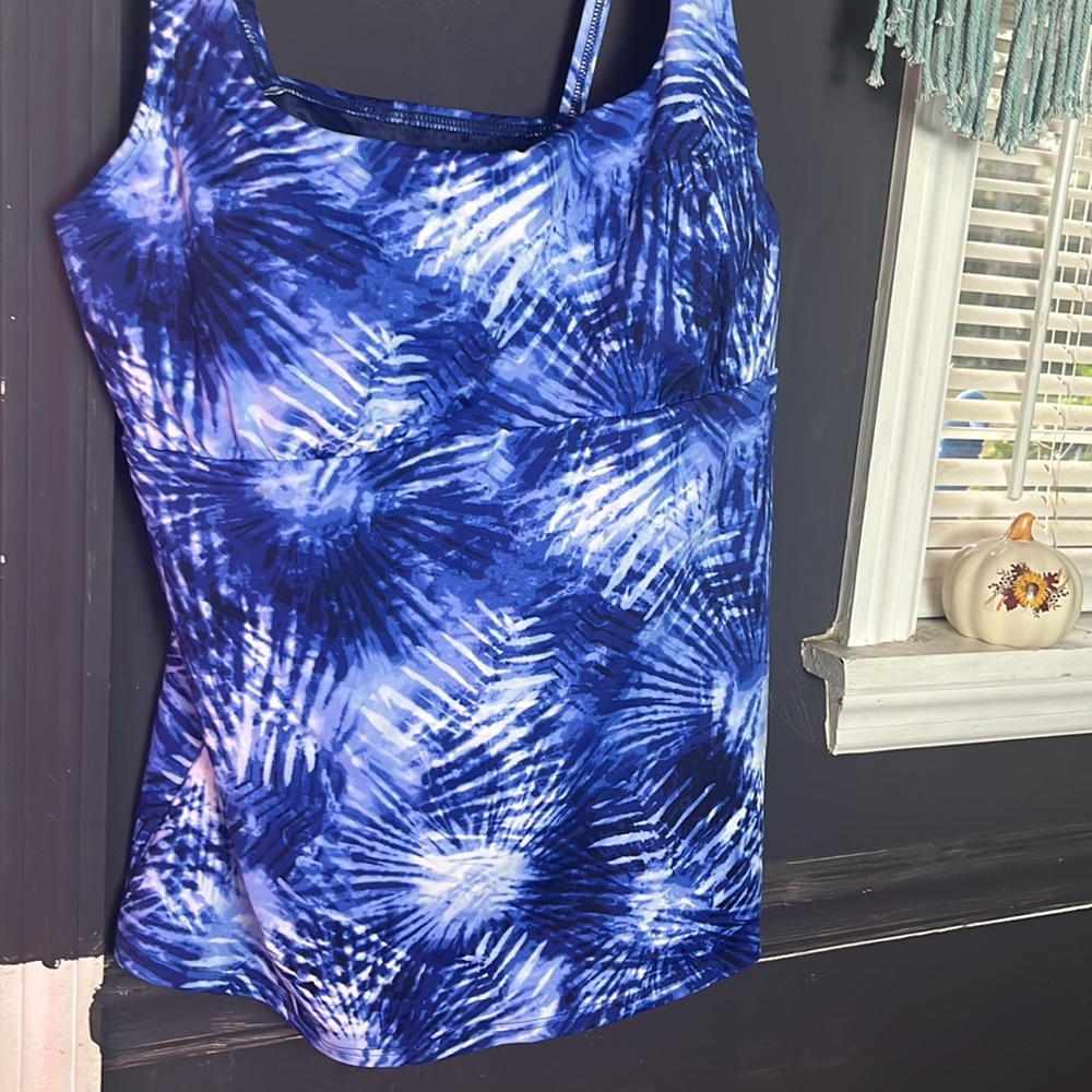 Women's Lands' End Bust Minimizer Squareneck Tankini Top Blue - Picture 2 of 5
